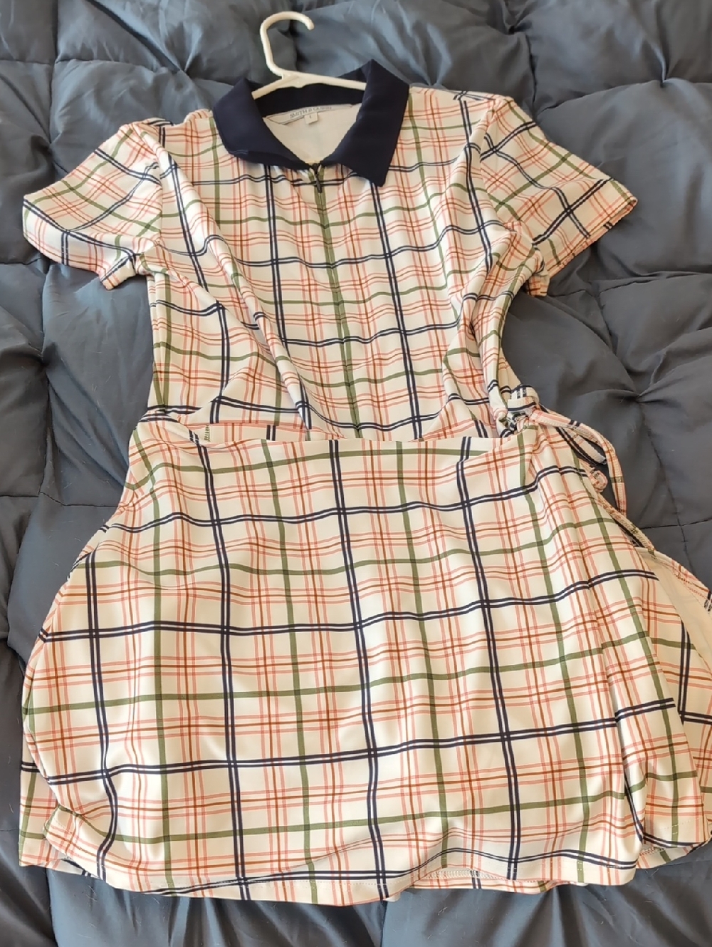 Smith And Quinn Polo Collar Plaid Golf Dress- Navy Collar, Pink & Green Plaid